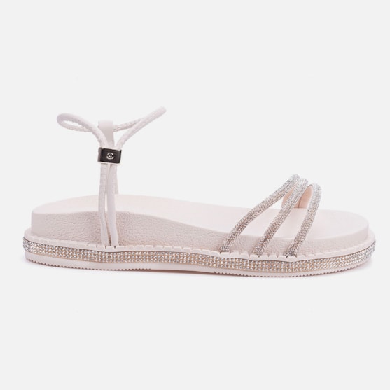 Sandália Feminina Flatform Infantil Calce Fácil Com Strass Off White