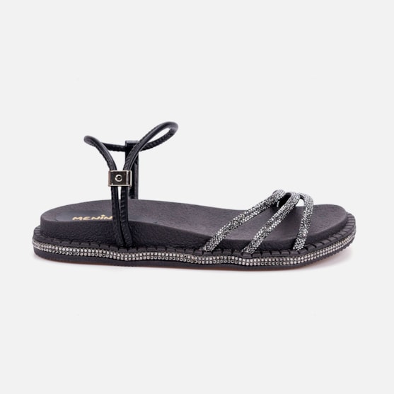 Sandália Feminina Flatform Infantil Calce Fácil Com Strass Preta