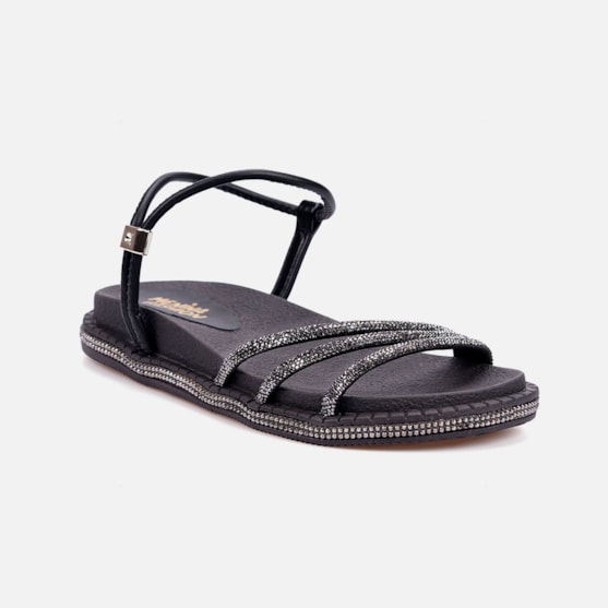 Segunda imagem do produto Sandália Feminina Flatform Infantil Calce Fácil Com Strass Preta