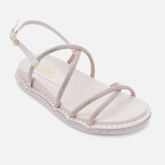 Segunda imagem do produto Sandália Feminina Flatform Infantil Tira De Strass Na Sola Off White