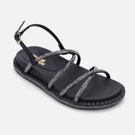 Segunda imagem do produto Sandália Feminina Flatform Infantil Tira De Strass Na Sola Preto