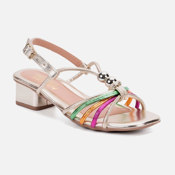 Segunda imagem do produto Sandália Feminina Infantil De Tiras Saltinho Baixo Pérolas Colorido