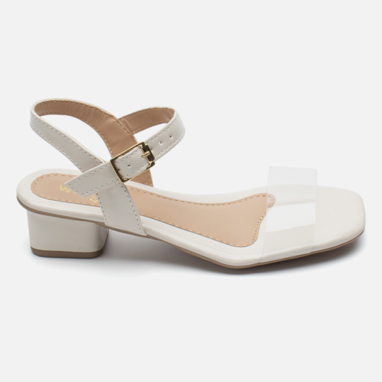 Sandália Feminina Infantil De Vinil Saltinho Baixo Verniz Branco