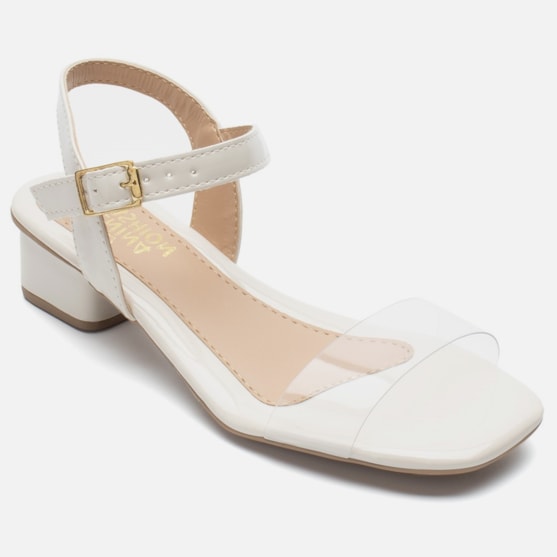 Segunda imagem do produto Sandália Feminina Infantil De Vinil Saltinho Baixo Verniz Branco