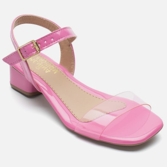 Segunda imagem do produto Sandália Feminina Infantil De Vinil Saltinho Baixo Verniz Rosa