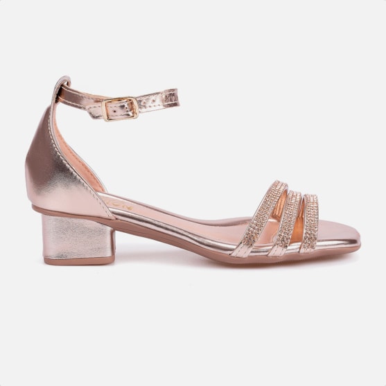 Sandália Feminina Infantil Saltinho Baixo Com Strass Confort Cobre