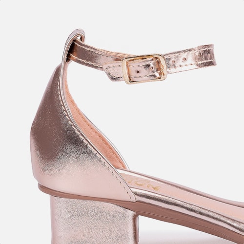 Sandália Feminina Infantil Saltinho Baixo Com Strass Confort Cobre