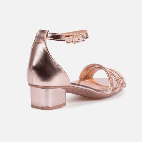 Sandália Feminina Infantil Saltinho Baixo Com Strass Confort Cobre