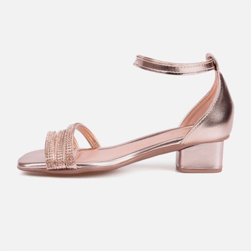 Sandália Feminina Infantil Saltinho Baixo Com Strass Confort Cobre