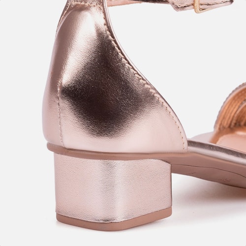 Sandália Feminina Infantil Saltinho Baixo Com Strass Confort Cobre