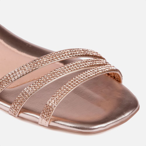 Sandália Feminina Infantil Saltinho Baixo Com Strass Confort Cobre