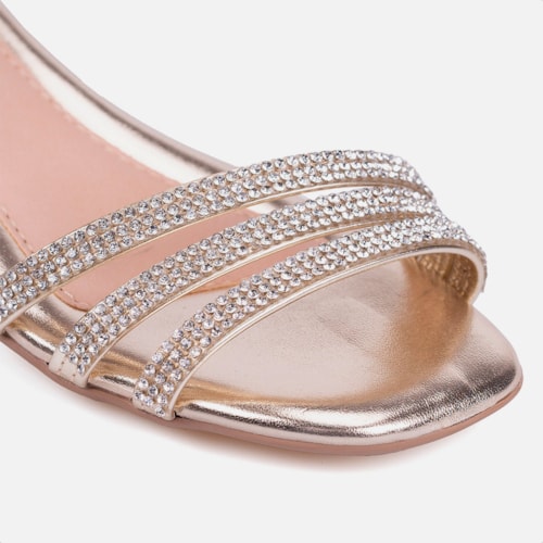 Sandália Feminina Infantil Saltinho Baixo Com Strass Confort Dourado