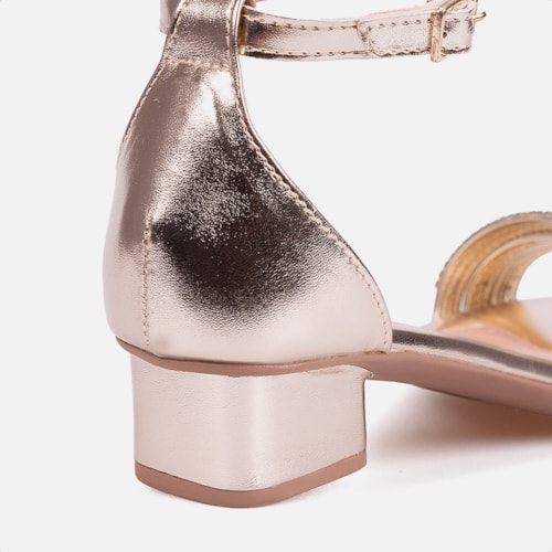 Sandália Feminina Infantil Saltinho Baixo Com Strass Confort Dourado