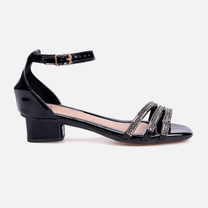Sandália Feminina Infantil Saltinho Baixo Com Strass Confort Preto