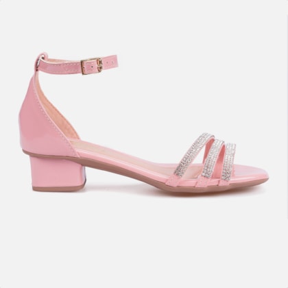 Sandália Feminina Infantil Saltinho Baixo Com Strass Confort Rosa