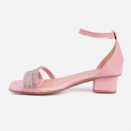 Sandália Feminina Infantil Saltinho Baixo Com Strass Confort Rosa