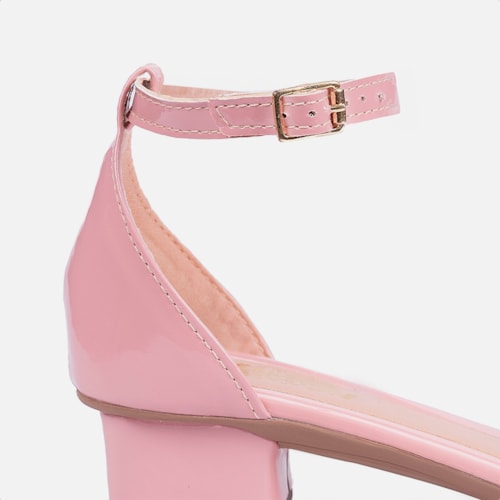 Sandália Feminina Infantil Saltinho Baixo Com Strass Confort Rosa