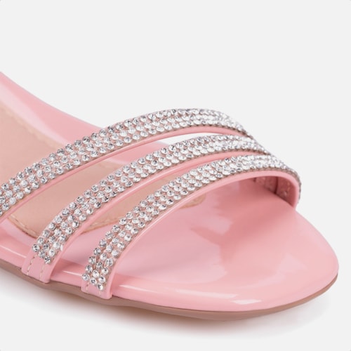 Sandália Feminina Infantil Saltinho Baixo Com Strass Confort Rosa