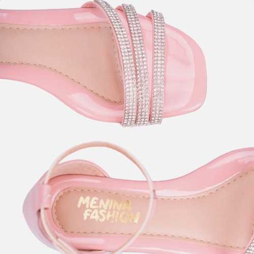Sandália Feminina Infantil Saltinho Baixo Com Strass Confort Rosa