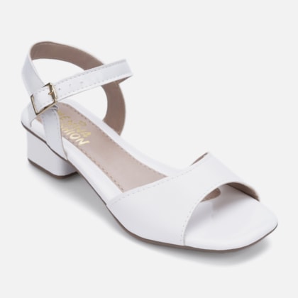 Segunda imagem do produto Sandália Feminina Infantil Salto Tira Brilhante Bico Quadrado Branco