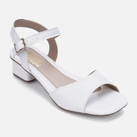 Segunda imagem do produto Sandália Feminina Infantil Salto Tira Brilhante Bico Quadrado Branco
