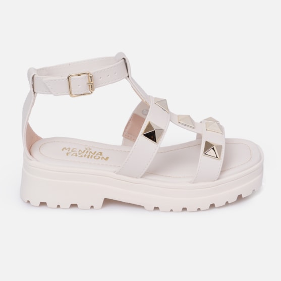 Sandália Feminina Infantil Tratatorada Papete Com Spikes Off White