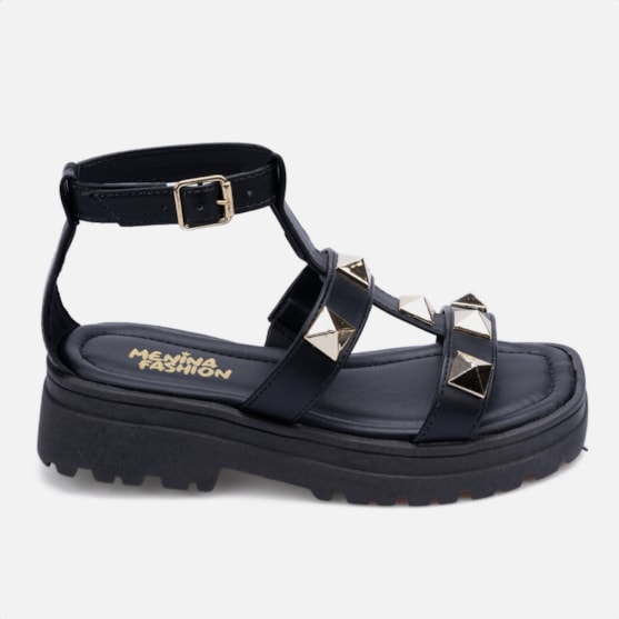 Sandália Feminina Infantil Tratatorada Papete Com Spikes Preta