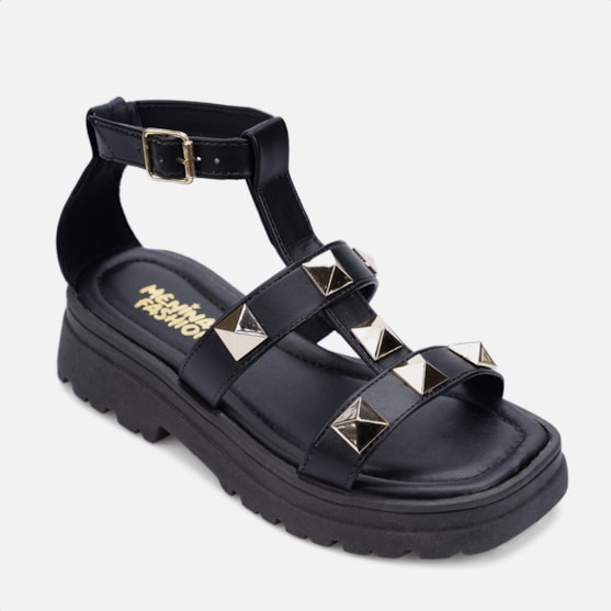 Segunda imagem do produto Sandália Feminina Infantil Tratatorada Papete Com Spikes Preta