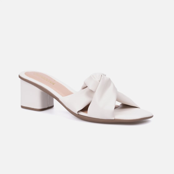 Segunda imagem do produto Sandália Feminina Laço Bico Quadrado Salto Médio Bloco Off White