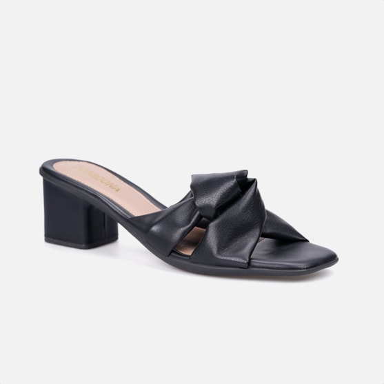 Segunda imagem do produto Sandália Feminina Laço Bico Quadrado Salto Médio Bloco Preta