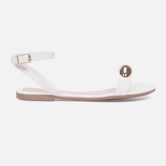 Sandália Feminina Lesma Rasteira Com Tira No Tornozelo Off White