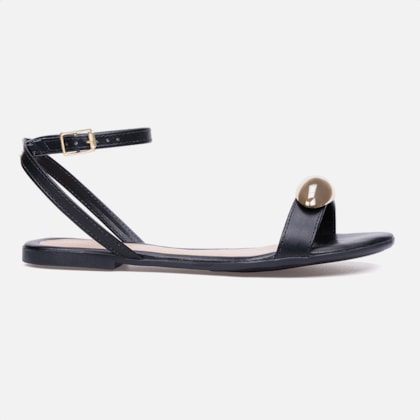 Sandália Feminina Lesma Rasteira Com Tira No Tornozelo Preta