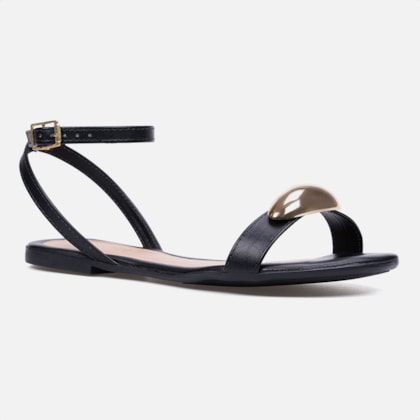 Segunda imagem do produto Sandália Feminina Lesma Rasteira Com Tira No Tornozelo Preta