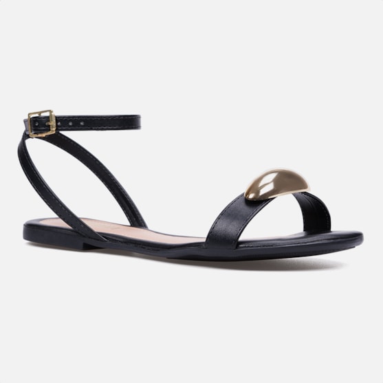 Segunda imagem do produto Sandália Feminina Lesma Rasteira Com Tira No Tornozelo Preta