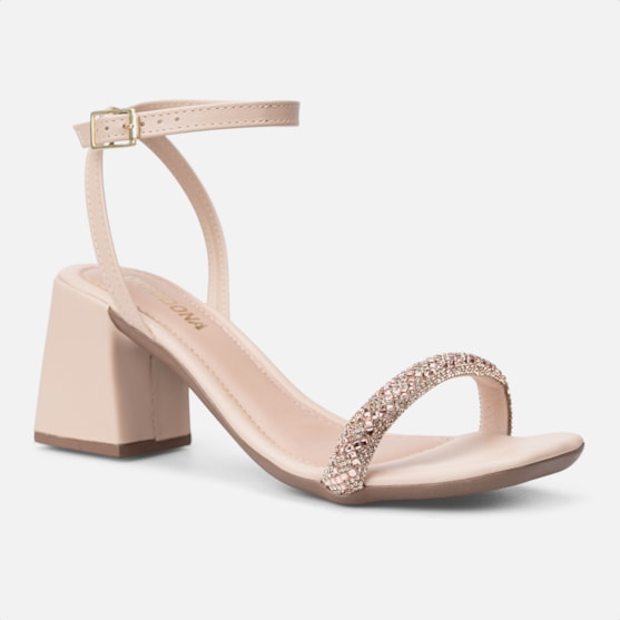 Segunda imagem do produto Sandália Feminina Nude Tira Com Fivela Salto Alto Bloco