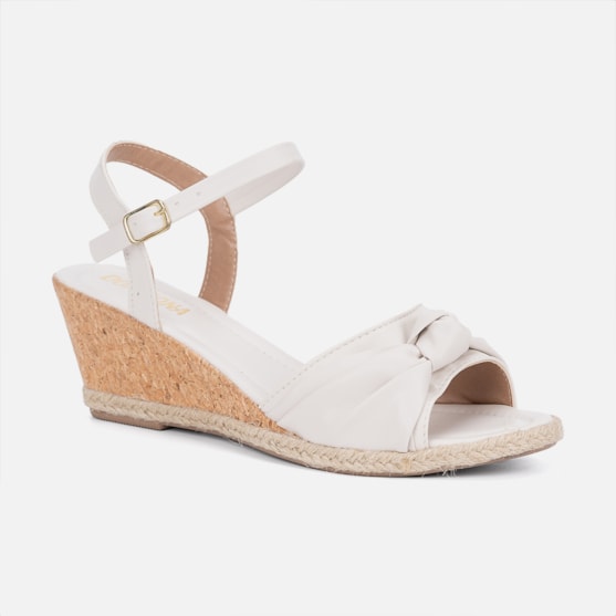 Segunda imagem do produto Sandália Feminina Off White Estilo Anabela Tira De Laço