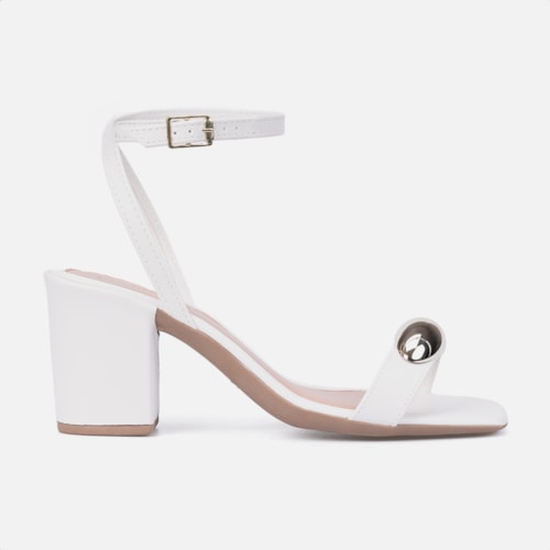 Sandália Feminina Off White Salto Alto Tira Com ABS Metalizado