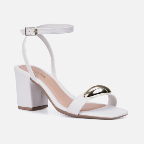 Sandália Feminina Off White Salto Alto Tira Com ABS Metalizado