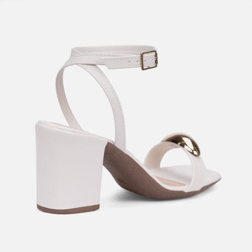 Sandália Feminina Off White Salto Alto Tira Com ABS Metalizado