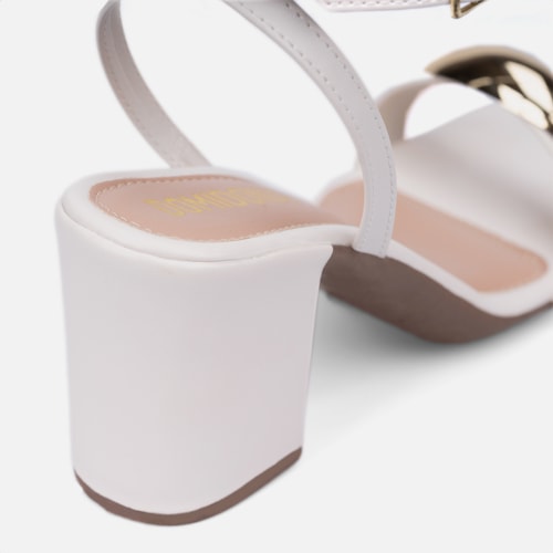 Sandália Feminina Off White Salto Alto Tira Com ABS Metalizado