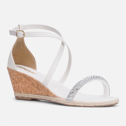 Segunda imagem do produto Sandália Feminina Off White Salto Anabela Tira De Strass