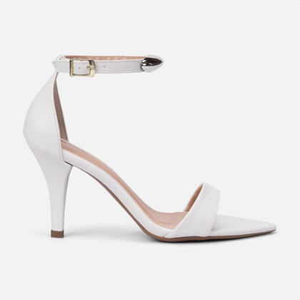 Sandália Feminina Off White Salto Fino Enfeite Metalizado