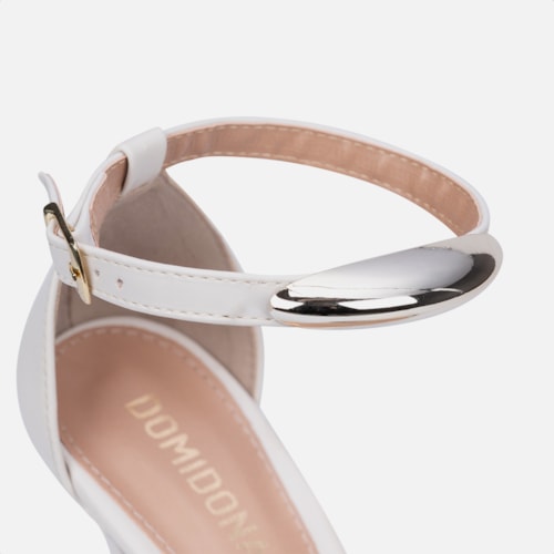 Sandália Feminina Off White Salto Fino Enfeite Metalizado