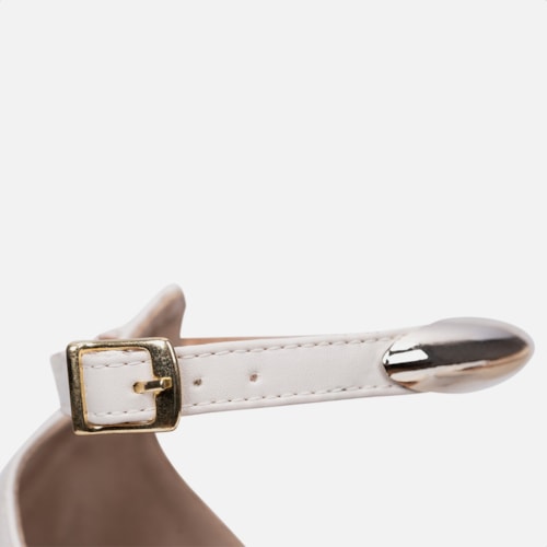 Sandália Feminina Off White Salto Fino Enfeite Metalizado