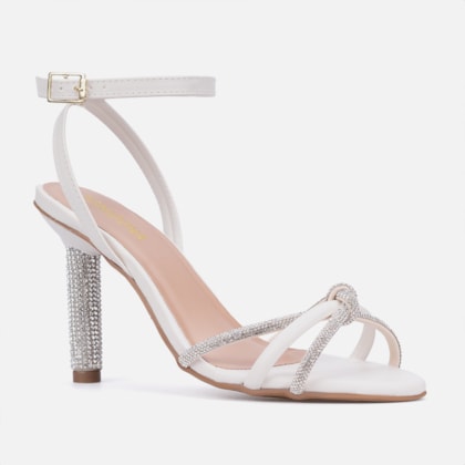 Segunda imagem do produto Sandália Feminina Off White Tira De Laço E Salto De Strass