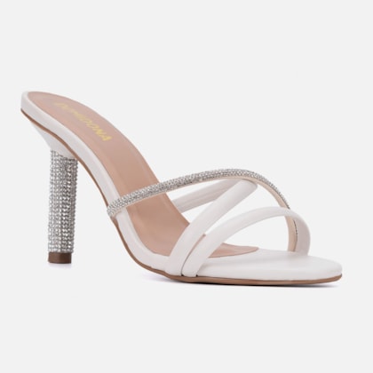 Segunda imagem do produto Sandália Feminina Off White Tiras Triplas Salto Alto De Strass