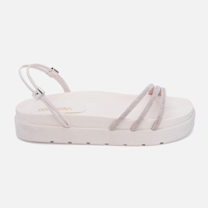 Sandália Feminina Papete Flatform Calce Fácil Tira De Strass Off White