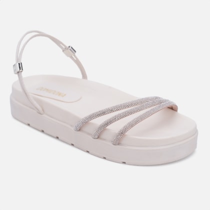 Segunda imagem do produto Sandália Feminina Papete Flatform Calce Fácil Tira De Strass Off White