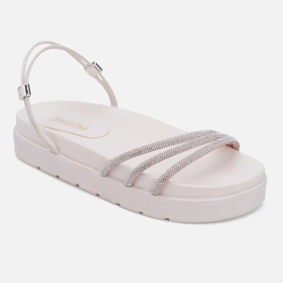 Segunda imagem do produto Sandália Feminina Papete Flatform Calce Fácil Tira De Strass Off White