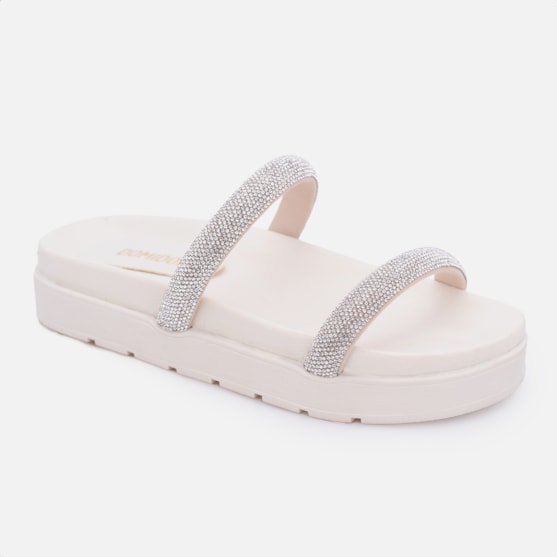 Segunda imagem do produto Sandália Feminina Papete Flatform Com Tiras De Strass Moda Off White